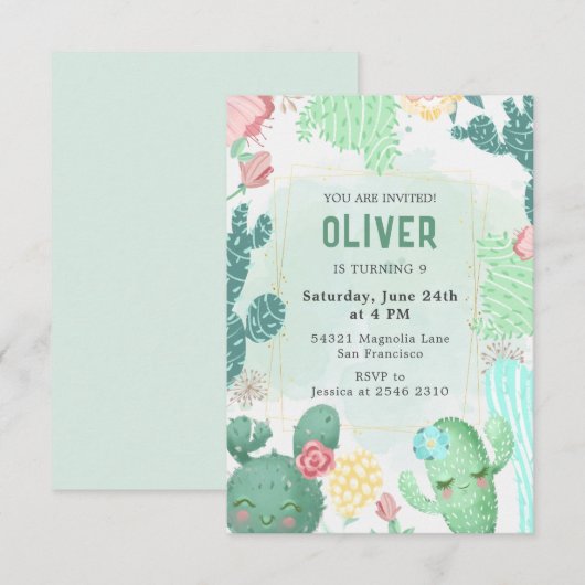 Gelukkige Cactussen Verjaardag Kaart (Voorkant / Achterkant)