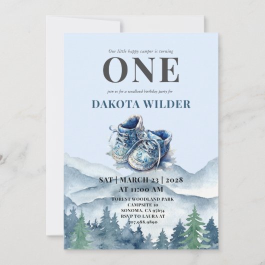 Gelukkige Camper 1e Verjaardag Camping Party Kaart (Voorkant)