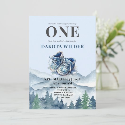 Gelukkige Camper 1e Verjaardag Camping Party Kaart (Staand voorkant)