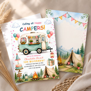 Gelukkige Camper 1e Verjaardag Kaart