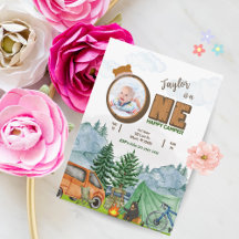 Gelukkige Camper 1e Verjaardag Uitnodigen (Jongen,