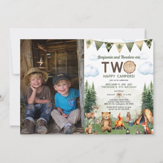 Gelukkige Camper Dubbele Gezamenlijke Verjaardagsf Kaart (Voorkant)
