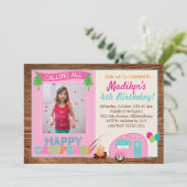 Gelukkige Camper Meisje Foto Verjaardagsfeest Kaart (Staand voorkant)