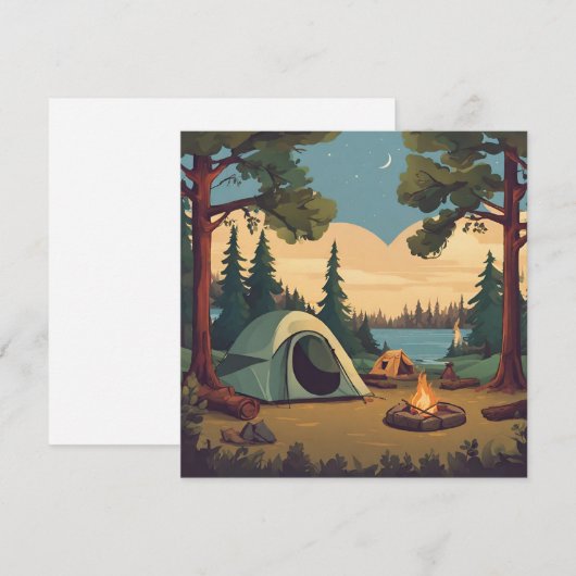 Gelukkige Camping Tent en Kampvuur Feestdagenkaart (Voorkant / Achterkant)