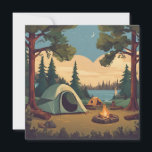 Gelukkige Camping Tent en Kampvuur Feestdagenkaart<br><div class="desc">Camping nacht illustratie</div>