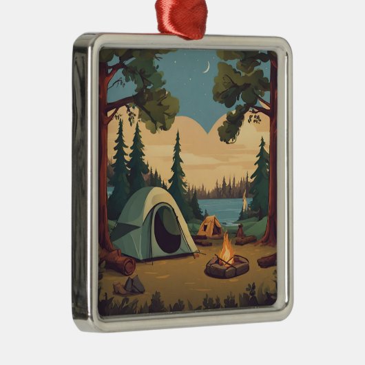 Gelukkige Camping Tent en Kampvuur Metalen Ornament (Rechts)