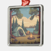 Gelukkige Camping Tent en Kampvuur Metalen Ornament (Links)