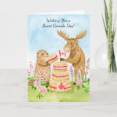 Gelukkige Canada Dag Bever en Eland Cake Kaart (Voorkant)