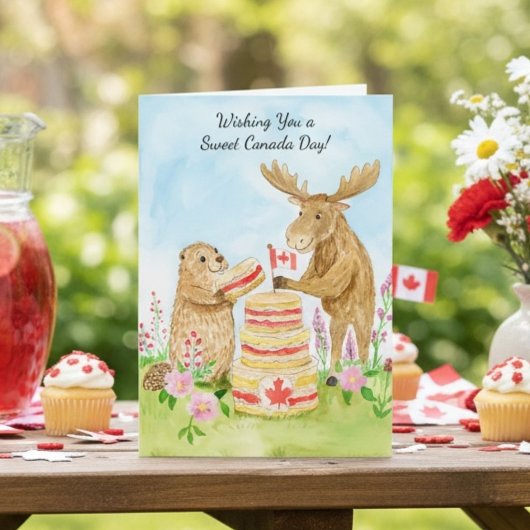 Gelukkige Canada Dag Bever en Eland Cake Kaart