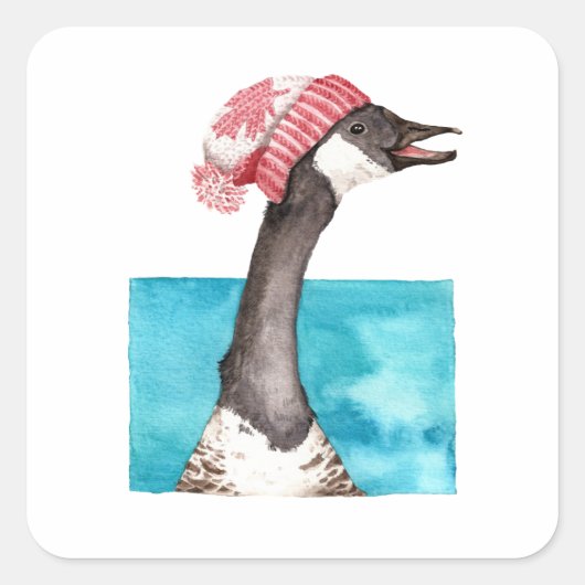 Gelukkige Canada Goose in een Toque Vierkante Sticker (Voorkant)