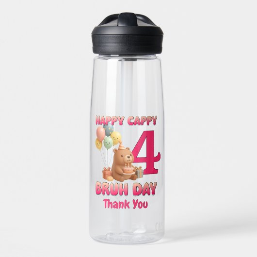 GELUKKIGE CAPPY VERJAARDAG Custom Capibara 4e Verj Waterfles (Voorkant)