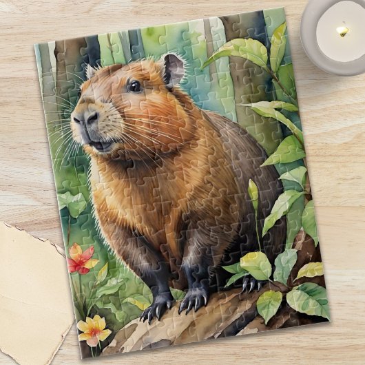 Gelukkige Capybara in Regenwoud Wild Dier Legpuzzel