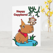 Gelukkige Capybara-verjaardag met apenfeest Kaart (Gele Bloem)