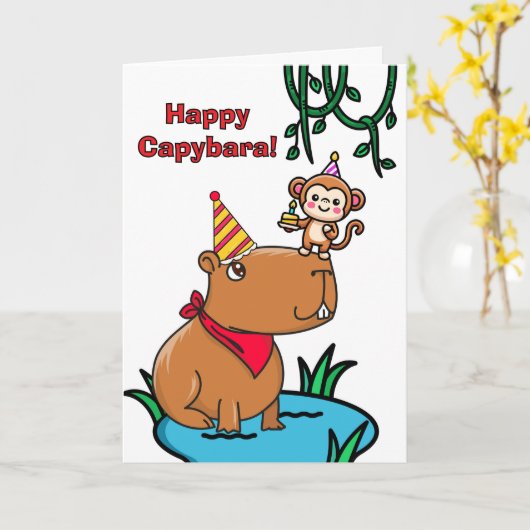 Gelukkige Capybara-verjaardag met apenfeest Kaart (Gele Bloem)