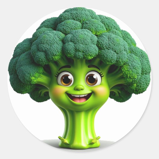 Gelukkige Cartoon Broccoli-personage met een plezi Ronde Sticker (Voorkant)