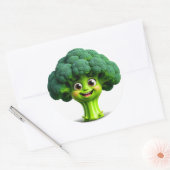 Gelukkige Cartoon Broccoli-personage met een plezi Ronde Sticker (Envelop)
