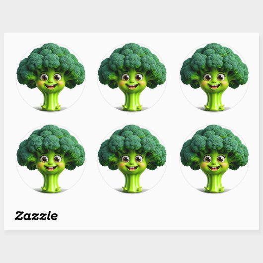 Gelukkige Cartoon Broccoli-personage met een plezi Ronde Sticker (Vel)