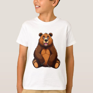 Gelukkige Cartoon Bruine Beer Zit Smilend T-shirt