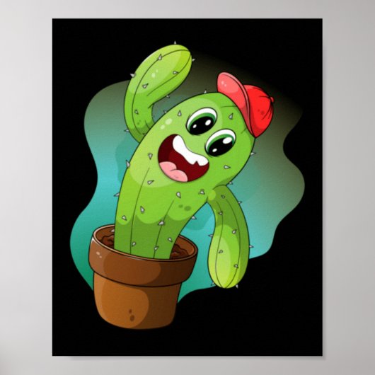 Gelukkige Cartoon Cactus Plant Poster (Voorkant)