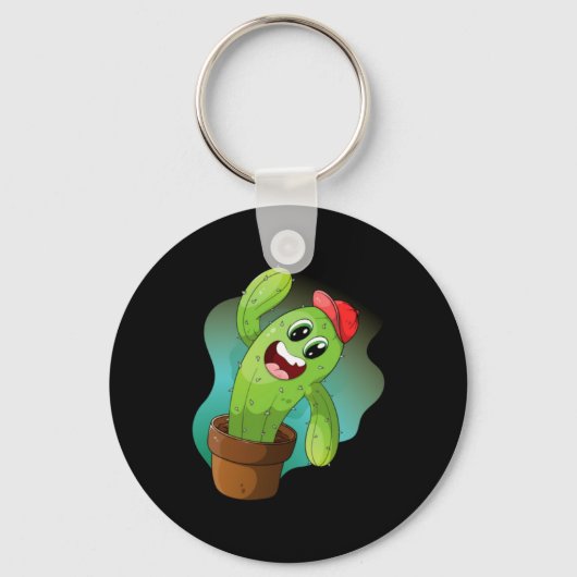 Gelukkige Cartoon Cactus Plant Sleutelhanger (Voorkant)
