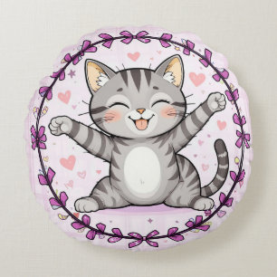 Gelukkige Cartoon Kat Schattig Dier Illustratie St Rond Kussen