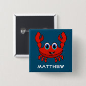 Gelukkige Cartoon krab gepersonaliseerde Kinder Vierkante Button 5,1 Cm (Voorkant /achterkant)
