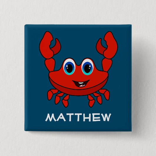 Gelukkige Cartoon krab gepersonaliseerde Kinder Vierkante Button 5,1 Cm (Voorkant)
