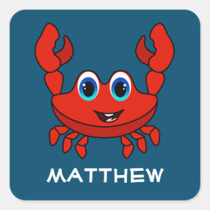 Gelukkige Cartoon krab gepersonaliseerde Kinder Vierkante Sticker