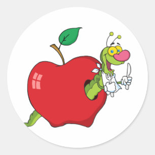 Gelukkige Cartoon worm in Apple Ronde Sticker