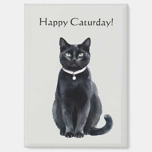 Gelukkige Caturday Zwarte Kat Magneet (Voorkant)