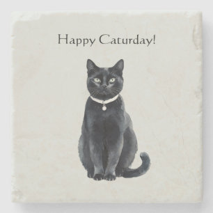 Gelukkige Caturday Zwarte Kat Stenen Onderzetter