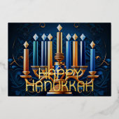 Gelukkige Chanoeka Abstracte Tekening Menorah Gold Folie Feestdagenkaart (Voorkant)