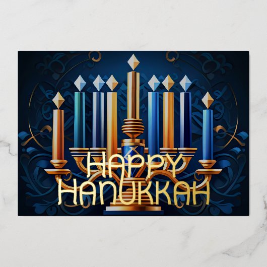 Gelukkige Chanoeka Abstracte Tekening Menorah Gold Folie Feestdagenkaart (Voorkant)