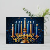Gelukkige Chanoeka Abstracte Tekening Menorah Gold Folie Feestdagenkaart (Staand Voorkant)