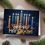 Gelukkige Chanoeka Abstracte Tekening Menorah Gold Folie Feestdagenkaart<br><div class="desc">Tekening van Menorah Happy Chanoeka Gold Blue</div>