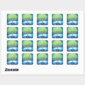 Gelukkige Chanoeka Artsy Turquoise Blauwe Groene M Vierkante Sticker (Vel)