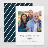 Gelukkige Chanoeka Blauw en Witte Streep Foto Feestdagenkaart (Voorkant / Achterkant)