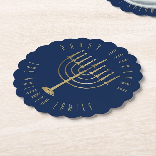 Gelukkige Chanoeka Blauw Goud Menorah Vakantie Kartonnen Onderzetters (Gekanteld)