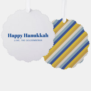 Gelukkige Chanoeka blauw goud moderne strepen op m Ornament Kaart