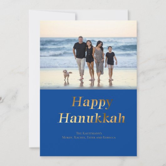 Gelukkige Chanoeka Blauw Gouden Folie Foto Feestdagenkaart (Voorkant)