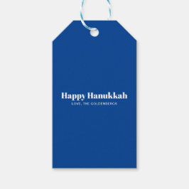 Gelukkige Chanoeka blauw wit moderne strepen op ma Cadeaulabel