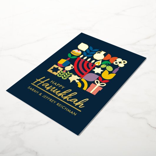 Gelukkige Chanoeka/Chanoeka Joodse Groet Folie Folie Feestdagenkaart (Gedraaid)