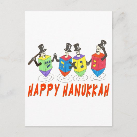 Gelukkige Chanoeka Dancing Dreidels Feestdagenkaart (Voorkant)