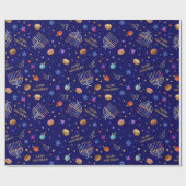 Gelukkige Chanoeka Dreidel Menorah Sufganiyot Blau Cadeaupapier (Vlak)