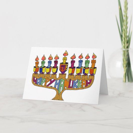 Gelukkige Chanoeka Dreidels Menorah Feestdagen Kaart (Voorkant)
