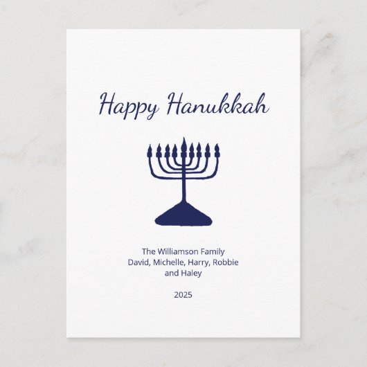 Gelukkige Chanoeka eenvoudige blauwe menorah Feestdagenkaart (Voorkant)