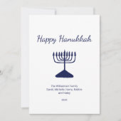 Gelukkige Chanoeka eenvoudige blauwe menorah Feestdagenkaart (Voorkant)