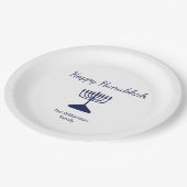 Gelukkige Chanoeka Eenvoudige Menorah Blauw Wit Papieren Bordje (Gekanteld)