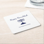 Gelukkige Chanoeka eenvoudige Menorah Kartonnen Onderzetters<br><div class="desc">Eenvoudig Happy Hanukkah Holiday party paper onderzetter,  met een blauwe menorah en script typografie ontwerp. Met blauwe aanpasbare letters kunt u uw eigen gegevens toevoegen. Een feestelijk decorstuk om te vieren met vrienden en geliefden.</div>