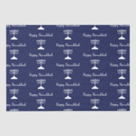 Gelukkige Chanoeka eenvoudige Menorah patroon blau Tissuepapier